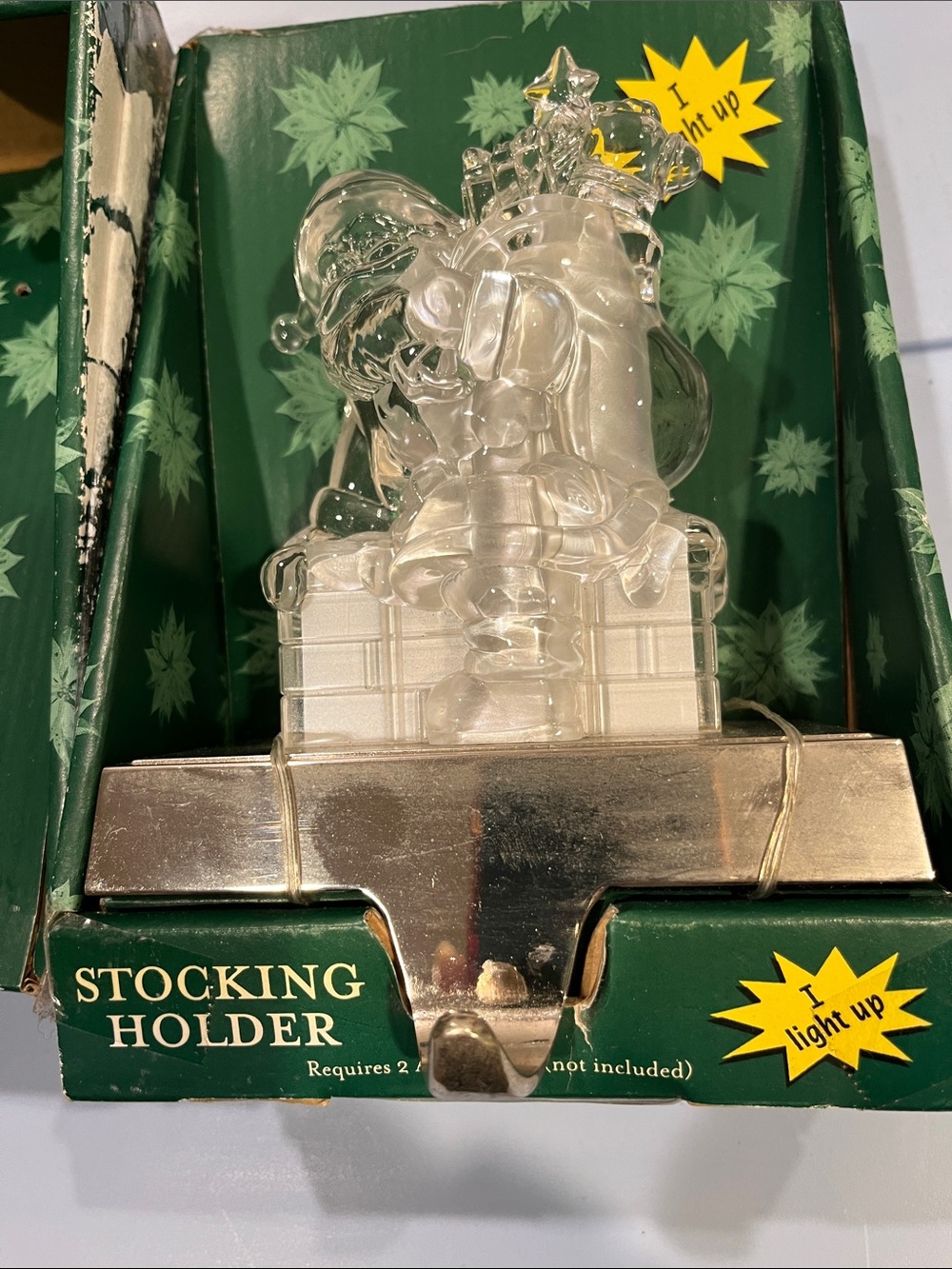 Holiday Stocking Holder with Light-Up Clear Santa Figurine